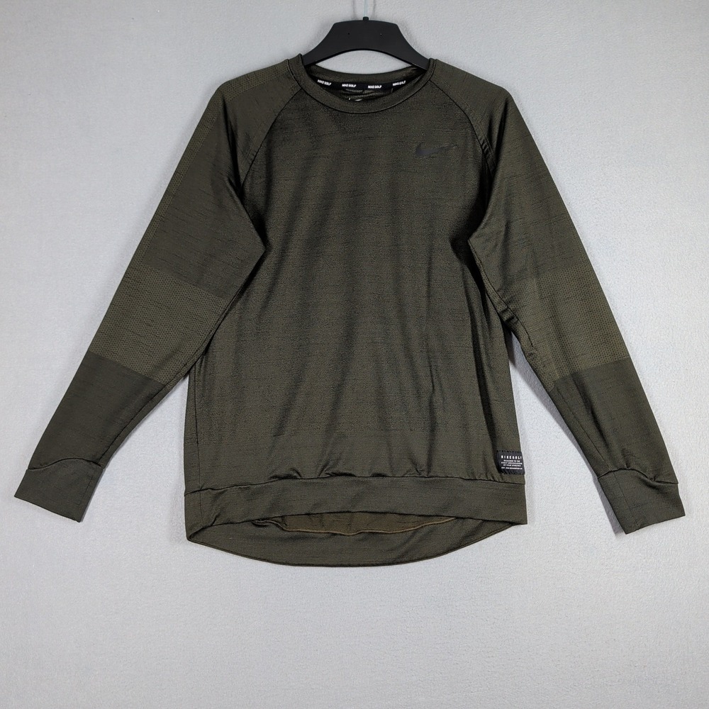 Nikeโ Golf Pullover Men L Green Dri-Fit Long Sleeve Crewneck Athletic Sweatshirt